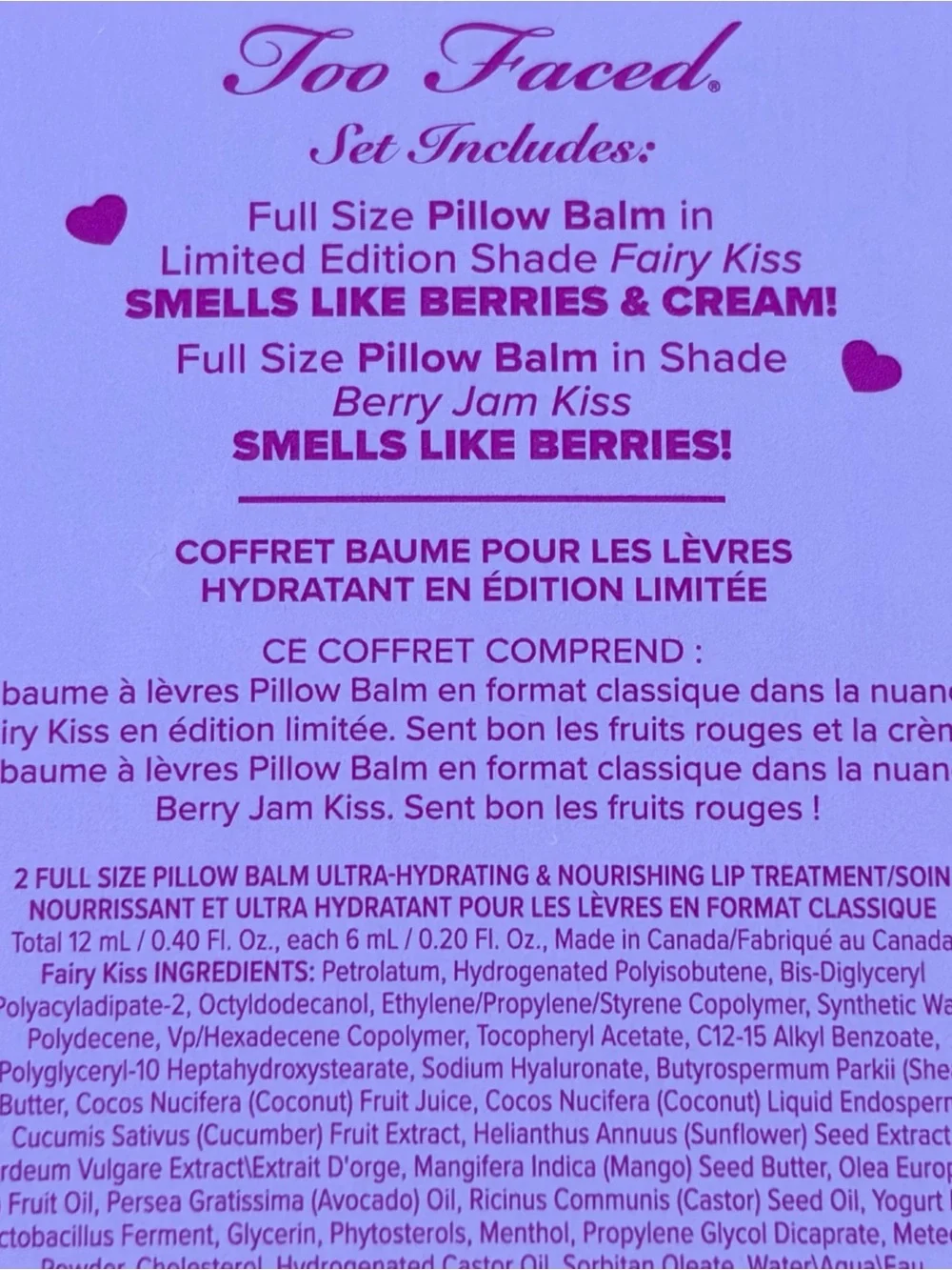 Too Faced Pillow Balm Duo — Pink & Plum Hydrating Lip Balms Limited Edition